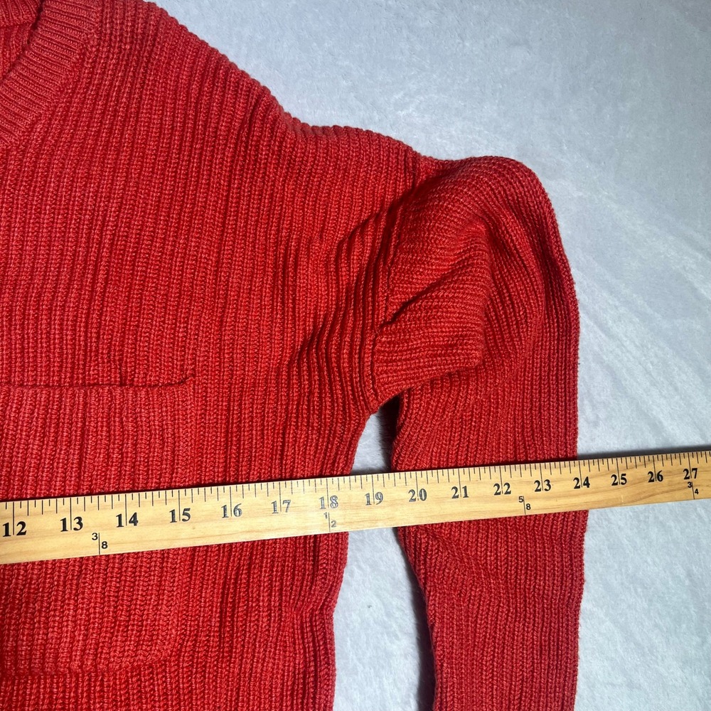 Madewell Sweater Women Small Orange Ribbed Crewneck Pocket Cotton Blend Pullover - Picture 5 of 6